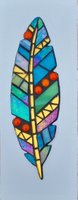 "Fanciful Feather" 10cm x 26cm Stained Glass & Mirror on board