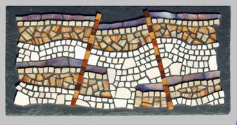 "Land Slip" - 50cm x 25cm.  Ceramic Tile, Stained Glass & Smalti on slate.