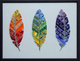 "Rainbow Feathers" 43cm x 32cm Stained Glass, Tile, Mirror & Smalti