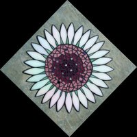 "Moonflower" 30cm x 30cm.  Iridescent & stained glass on ceramic tile.  Hangs as diamond. (Fixings can be altered to hang square)