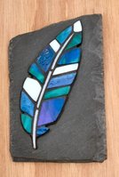 "Little Blue Feather"          cm x   cm  Stained Glass on Slate  